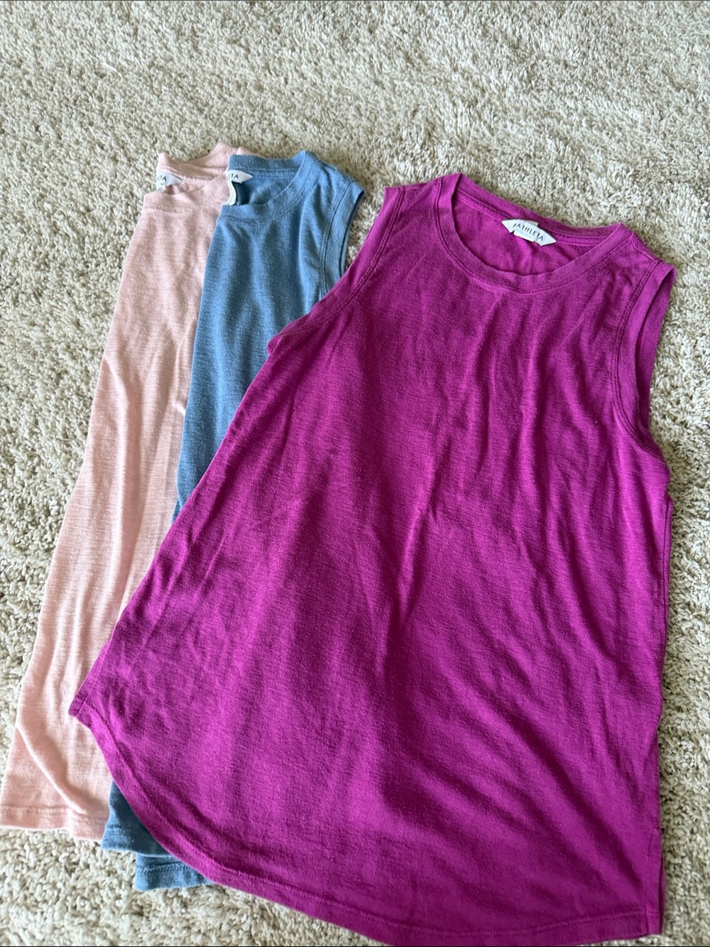 Athleta “Breezy” Sleeveless Tank Trio — Magenta, Dusty Blue & Blush